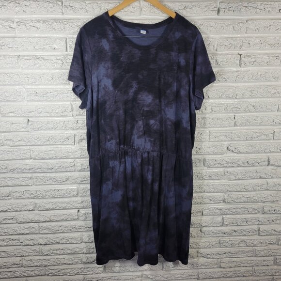 Old Navy Womens Dress XXL Tall Plus Short Sleeve Blue Black Tie Dye TIE16XE - Picture 1 of 11